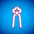 White Blacksmith pliers tool icon isolated on blue background. Vector