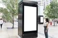 White blank advertising billboard. street mockup panel. digital lightbox poster ad banner board. bus shelter advertising Royalty Free Stock Photo