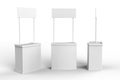 White blank advertising POS POI PVC Promotion counter booth, Retail Trade Stand Isolated on the white background. Mock Up Template