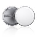 White blank badging round button badge isolated realistic vector template. Universal mockup of white badge.