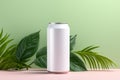 White Blank beer can Mockup with natural theme background Generative AI Royalty Free Stock Photo