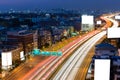 White blank billboard on the highway in the twilight time in dow Royalty Free Stock Photo