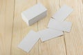White blank business visit card, gift, ticket, pass, present close up on wooden background. Copy space Blank corporate identity p Royalty Free Stock Photo