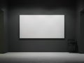 White blank canvas in the dark gallery. 3d rendering Royalty Free Stock Photo
