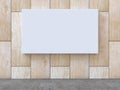 White blank canvas on wood pattern wall with concrete floor background. 3D rendering. Royalty Free Stock Photo