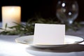 White blank card mockup for Menu or greeting, invitation on wedding table setting background Royalty Free Stock Photo