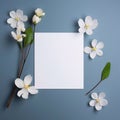 White blank card with space for your own content. Decorations made of white flowers. Valentine\'s Day as a day symbol of affe Royalty Free Stock Photo
