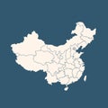 White blank China map isolated on blue. illustration.