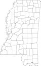 White blank counties map of Mississippi, USA Royalty Free Stock Photo