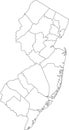 White blank counties map of New Jersey, USA Royalty Free Stock Photo