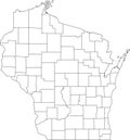 White blank counties map of Wisconsin, USA