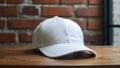 White blank empty baseball cap Mock up template isolated on brick wall background