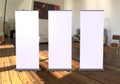 White blank empty high resolution Business Roll Up and Standee Banner display mock up Template for your Design Presentation. Royalty Free Stock Photo