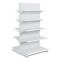 White Blank Empty Showcase Displays With Retail Shelves Products On White Background .