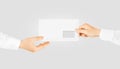 White blank envelope giving hand mockup design present Royalty Free Stock Photo