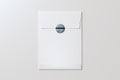 White blank envelope with grey glossy sticker. 3d rendering.