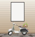 White Blank Frame On Wall And Scooter Romantic Retro Concept