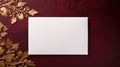 White Blank Greeting Card Mockup On Rich Burgundy Silk And Gold Decoration, Invitation Card For Special Occasions. Generative AI
