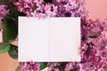 blank greeting card for your text in spring beautiful bouquet of lilacs, concept of holiday congratulations