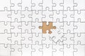 White blank jigsaw puzzle with last piece solve pattern texture for graphics design template Royalty Free Stock Photo