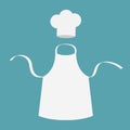 White blank kitchen cotton apron. Chef hat. Uniform