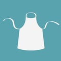 White blank kitchen cotton apron. Uniform for cook chef or baker. Cooking icon. Menu card template. Flat design. Blue background.