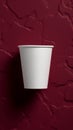 White blank, medium Takeaway paper, carton or cardboard coffee cup,burgundy background