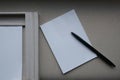 White blank note paper and black pen on table Royalty Free Stock Photo