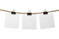 White blank notes hanging on the clothesline Royalty Free Stock Photo