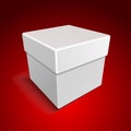 White Blank Paper Close Gift Box on Red Background