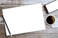 White blank paper or notepad with pencil and coffee Royalty Free Stock Photo