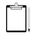 White blank paper with pencil on clipboard symbol. Vector Illustration on white background. Royalty Free Stock Photo