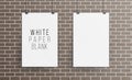 White Blank Paper Wall Poster Mock up Template Vector. Realistic Illustration. Picture Frame On Brick Wall. Front View Royalty Free Stock Photo