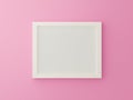 White blank photo frame isolated on pink background in gallery. 3d render illustration. Empty mock up clean sweet picture on Royalty Free Stock Photo