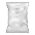 White blank pillow bag, realistic vector mock-up. Crumpled pouch package, mockup. Potato chips, candies or other food snack pack Royalty Free Stock Photo