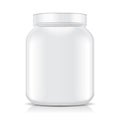 White Blank Plastic Jar isolated on white background. Sport Nutrition, Whey Protein or Gainer