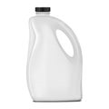 White blank plastic jerry can with black screw cap isolated on white background, mockup. Large bottle with handle, vector mock-up