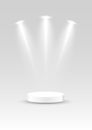 White blank podiums stand to show products with lights on white background, Vector