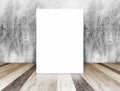 White Blank Poster in concrete wall and tropical wooden floor room,Template Mock up for your content Royalty Free Stock Photo