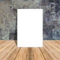 White Blank Poster in concrete wall and tropical wooden floor room.