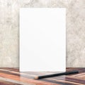 White Blank Poster in crack cement wall and diagonal wooden floor room,Template Mock up for your content,Business presentation Royalty Free Stock Photo