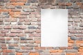 White blank poster template on brick wall. Clean advertising template