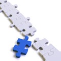 Parts of a puzzle or solution with blue missing link