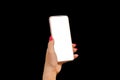 White blank screen mobile phone or smartphone empty text design mock up template sample on black isolated background Royalty Free Stock Photo