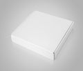 White blank square carton pizza box on gray