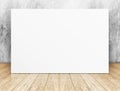 White Blank square Poster in concrete wall and wooden floor room Royalty Free Stock Photo
