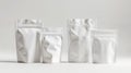 White Blank Standing Pouch Packaging Set on Neutral Background Royalty Free Stock Photo