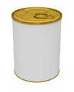 White Blank Tin can Metal Tin Can, Canned Food. Ready For Your Design. Clipping path. Isolated on white background. Royalty Free Stock Photo