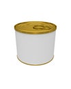 White Blank Tin can Metal Tin Can, Canned Food. Ready For Your Design. Clipping path. Isolated on white background. Royalty Free Stock Photo