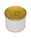 White Blank Tin can Metal Tin Can, Canned Food. Ready For Your Design. Clipping path. Isolated on white background. Royalty Free Stock Photo